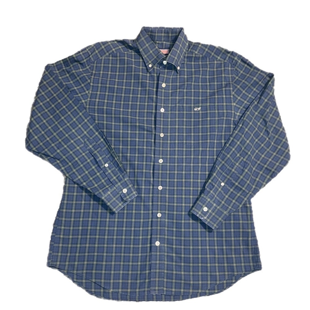 Vineyard Vines Men’s Tucker Shirt Blue and Green Plaid Button Down Size Medium